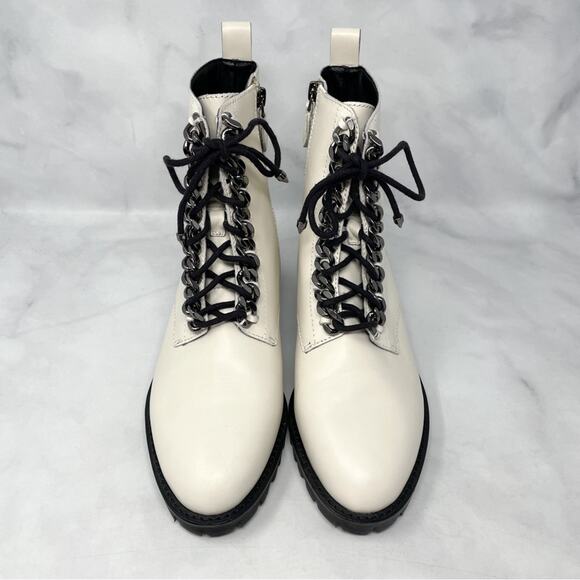 Rebecca Minkoff Janyi Chain Leather Platform Lace Up Ankle Bootie Boot White 8.5 - Picture 4 of 13